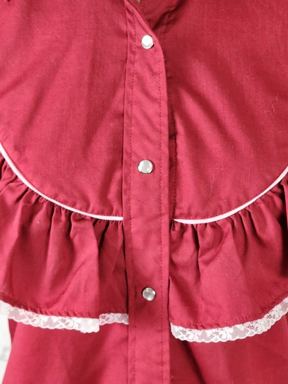 Caravan VTG Red Ruffle Pearl Snap Western Festival Blouse - Picture 2 of 6